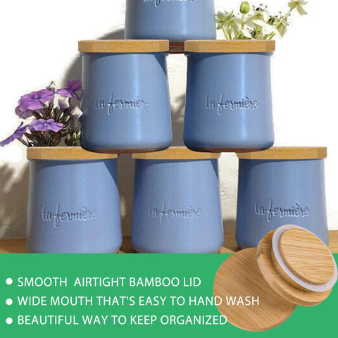 AYUSEB close-up of natural bamboo lids and silicone sealing gasket.