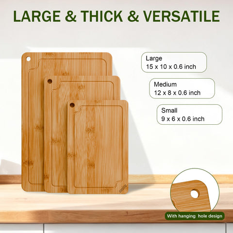 Azaeahom bamboo cutting board large, juice groove catching meat juices during prep.