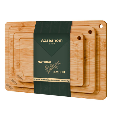 Azaeahom bamboo cutting board large top view, ideal for bulk prep and organized countertops.