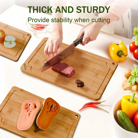 Azaeahom bamboo cutting board medium, side view, perfect for herbs and veggie preps.