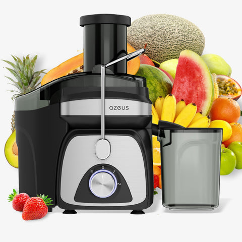 AZEUS Centrifugal Juicer front view showing compact design and high juice yield potential