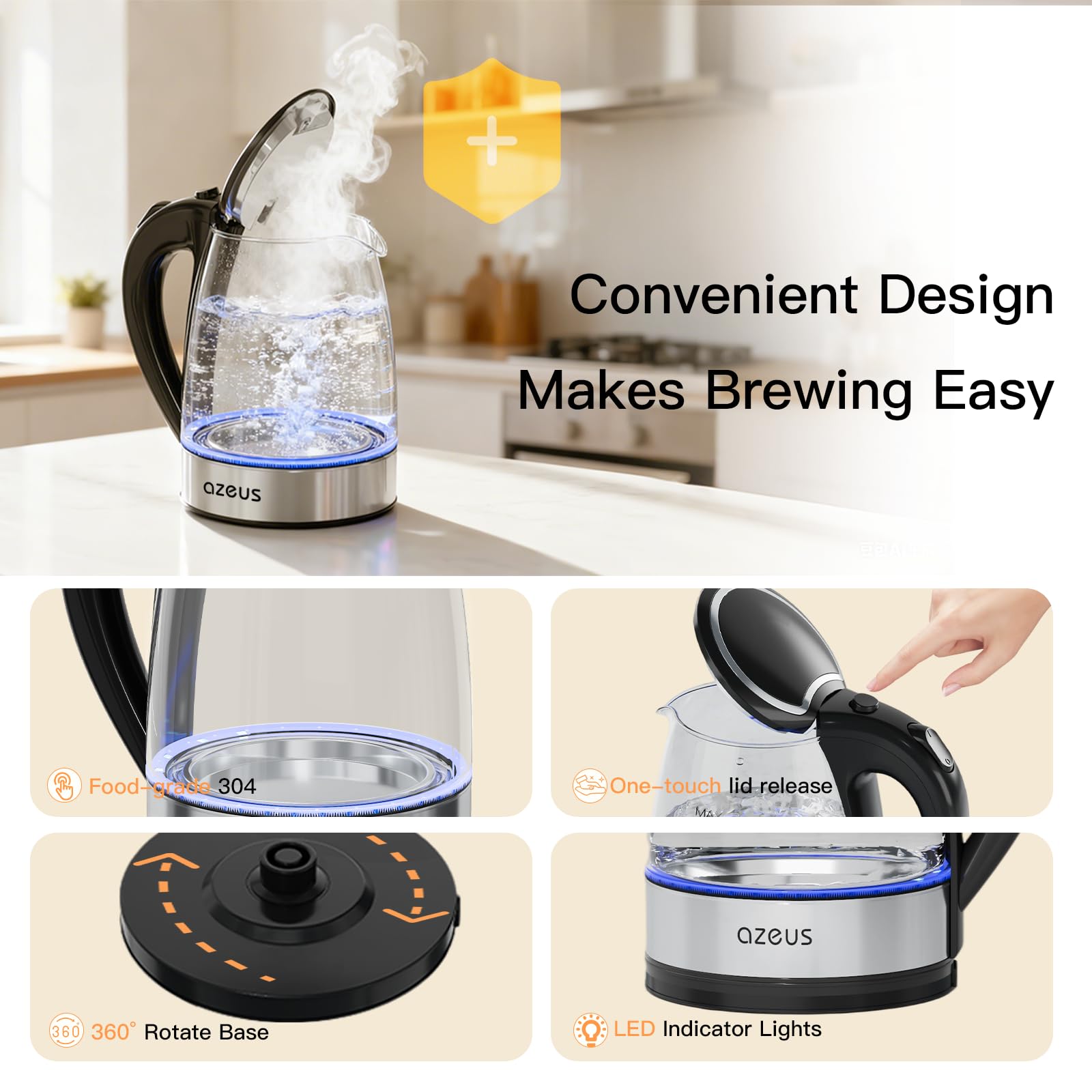 AZEUS wide opening for effortless refilling and cleaning