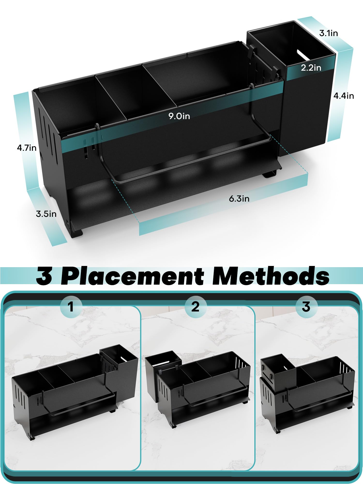 Extended drain board directs water back to sink efficiently.