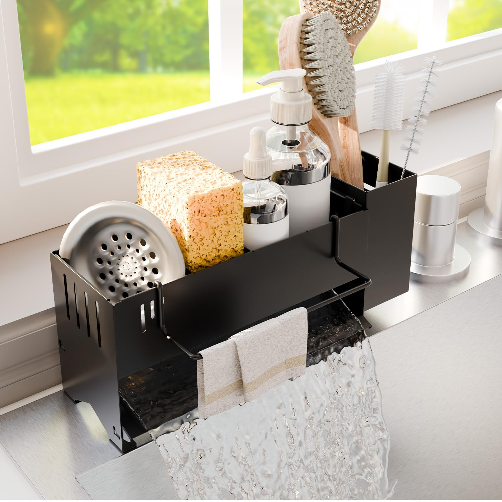 Azevix sponge holder with auto-drainage keeps sink area dry.
