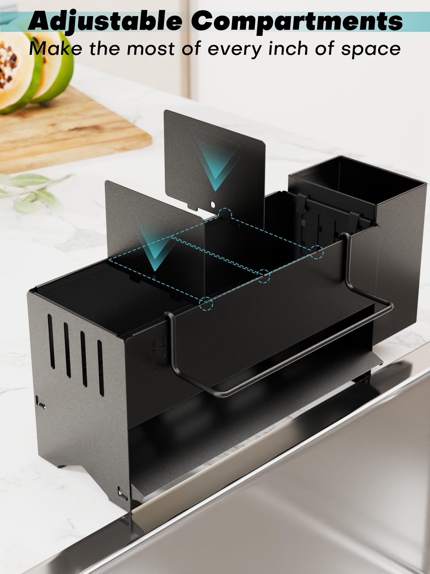 Compact design of the Azevix holder fits narrow countertops.