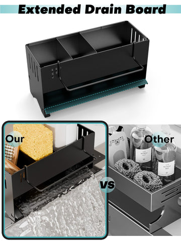 Non-slip pads stabilize the caddy on various counter surfaces.