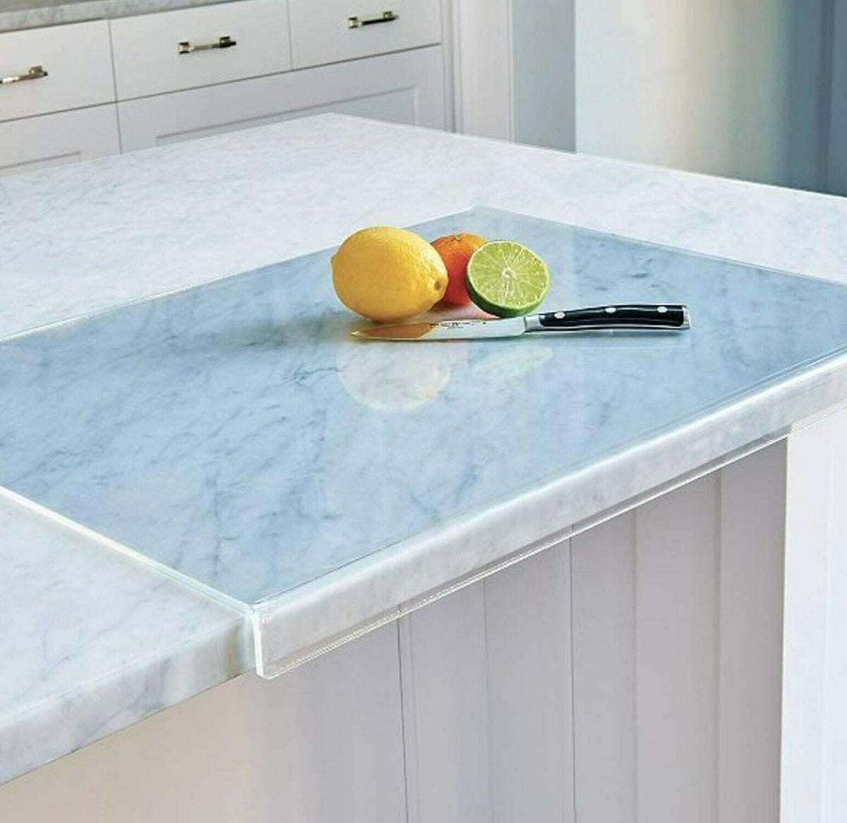 AZM Displays clear cutting board 24x18 with lip and non-slip feet for stable meal prep.