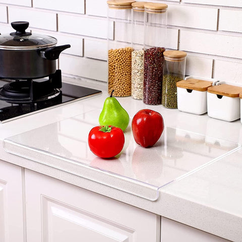 AZM Displays clear cutting board front view showing transparent surface that preserves countertop aesthetics.