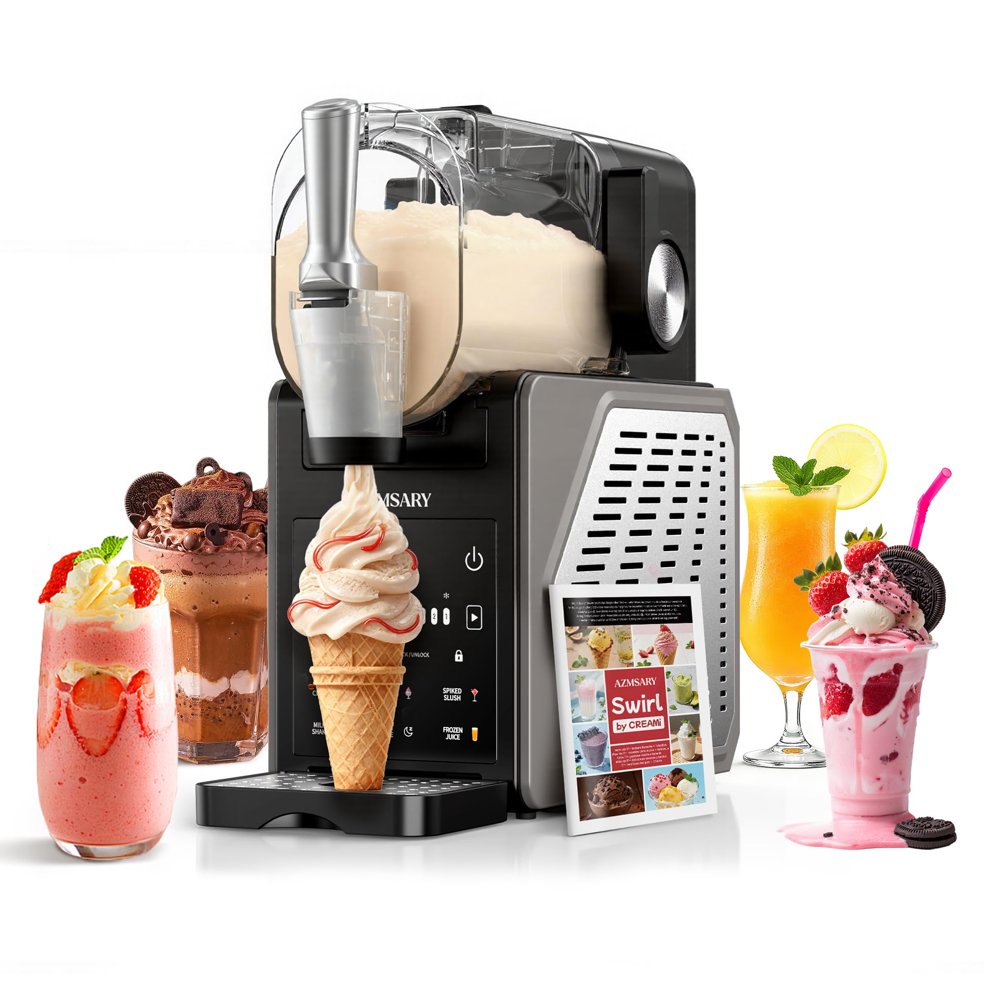 Azmsary 85oz slushie and ice cream machine with LED display for precise mixing.