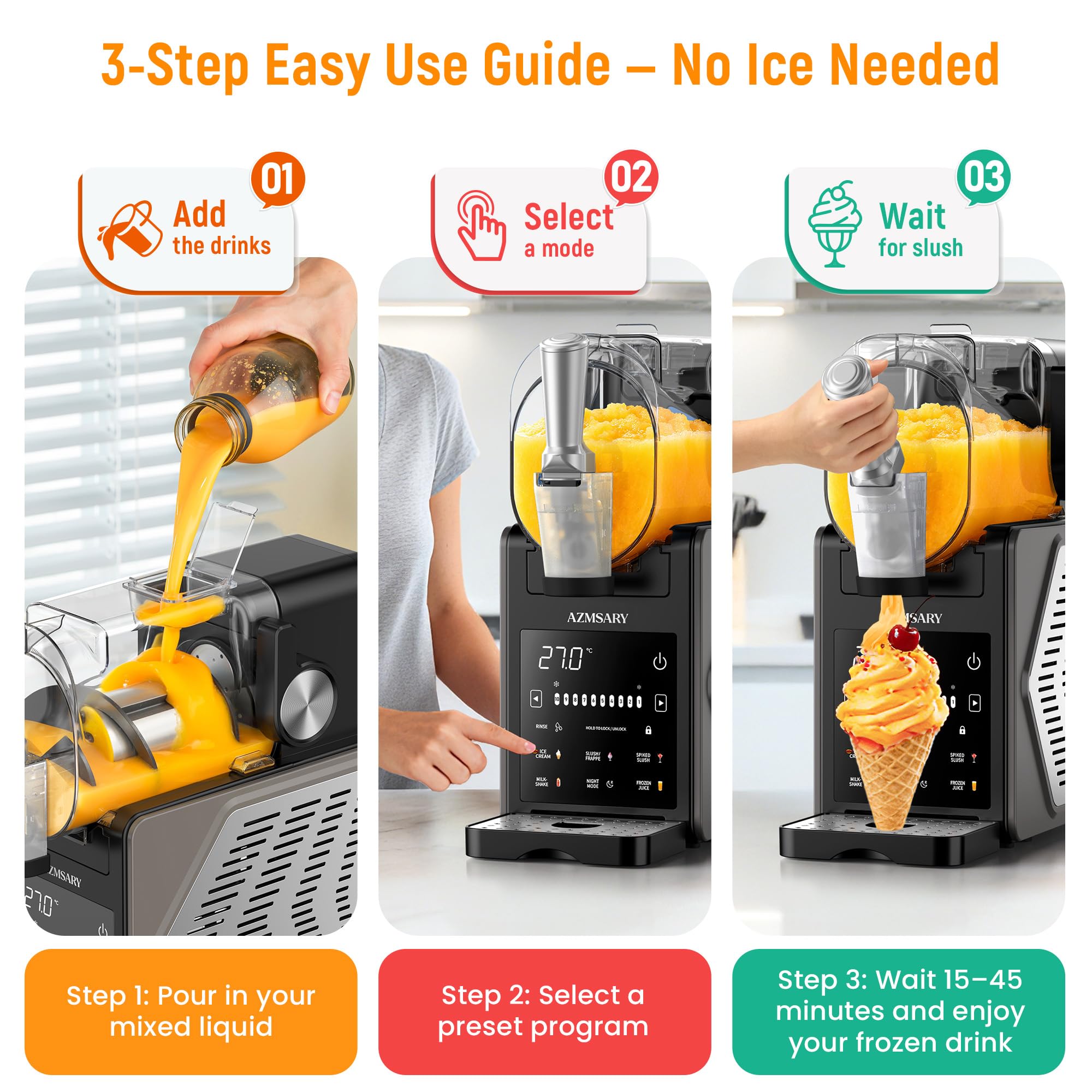One-button operation makes frozen treats easy during busy weeknights.