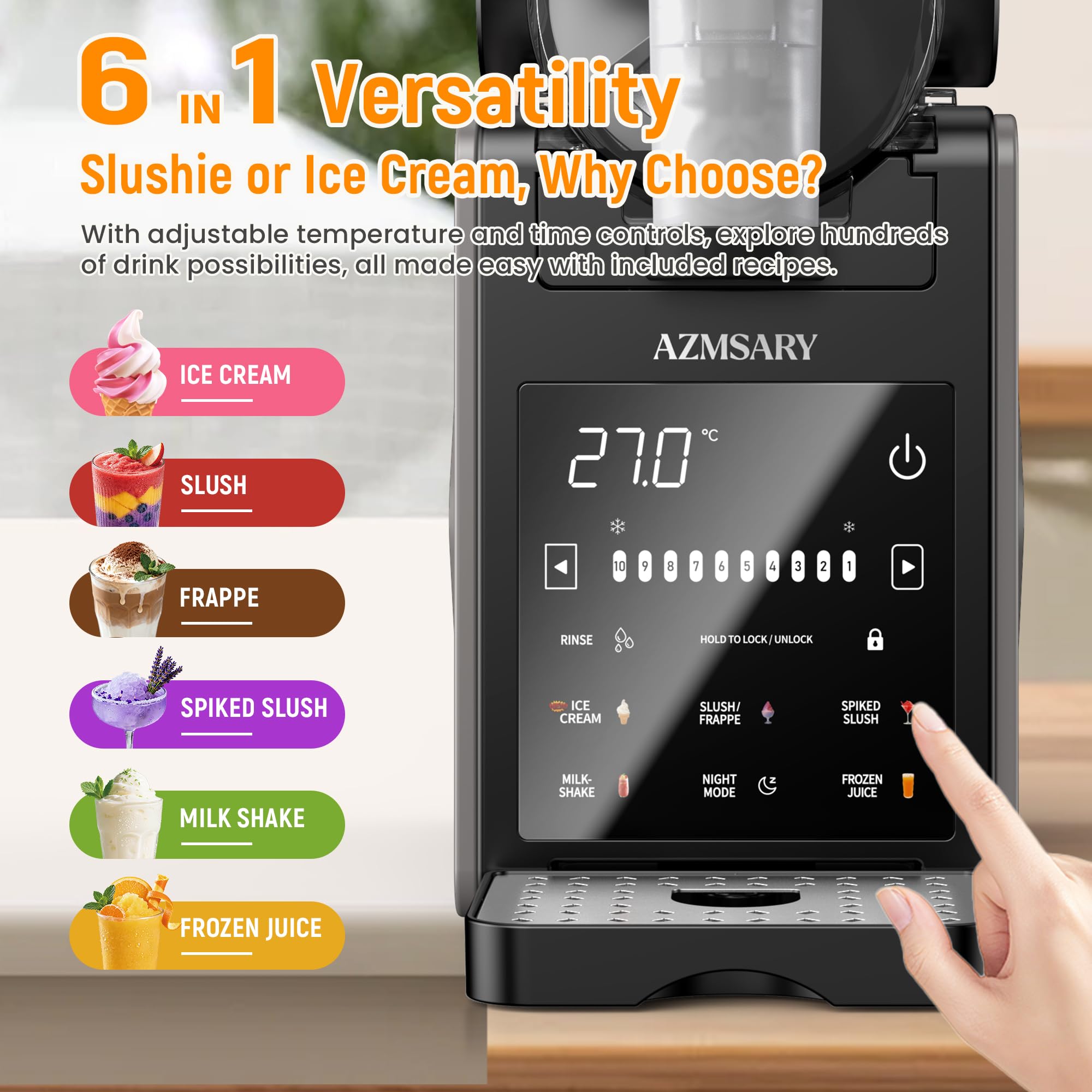 No ice needed due to Azmsary quick-freeze technology for faster frozen treats.