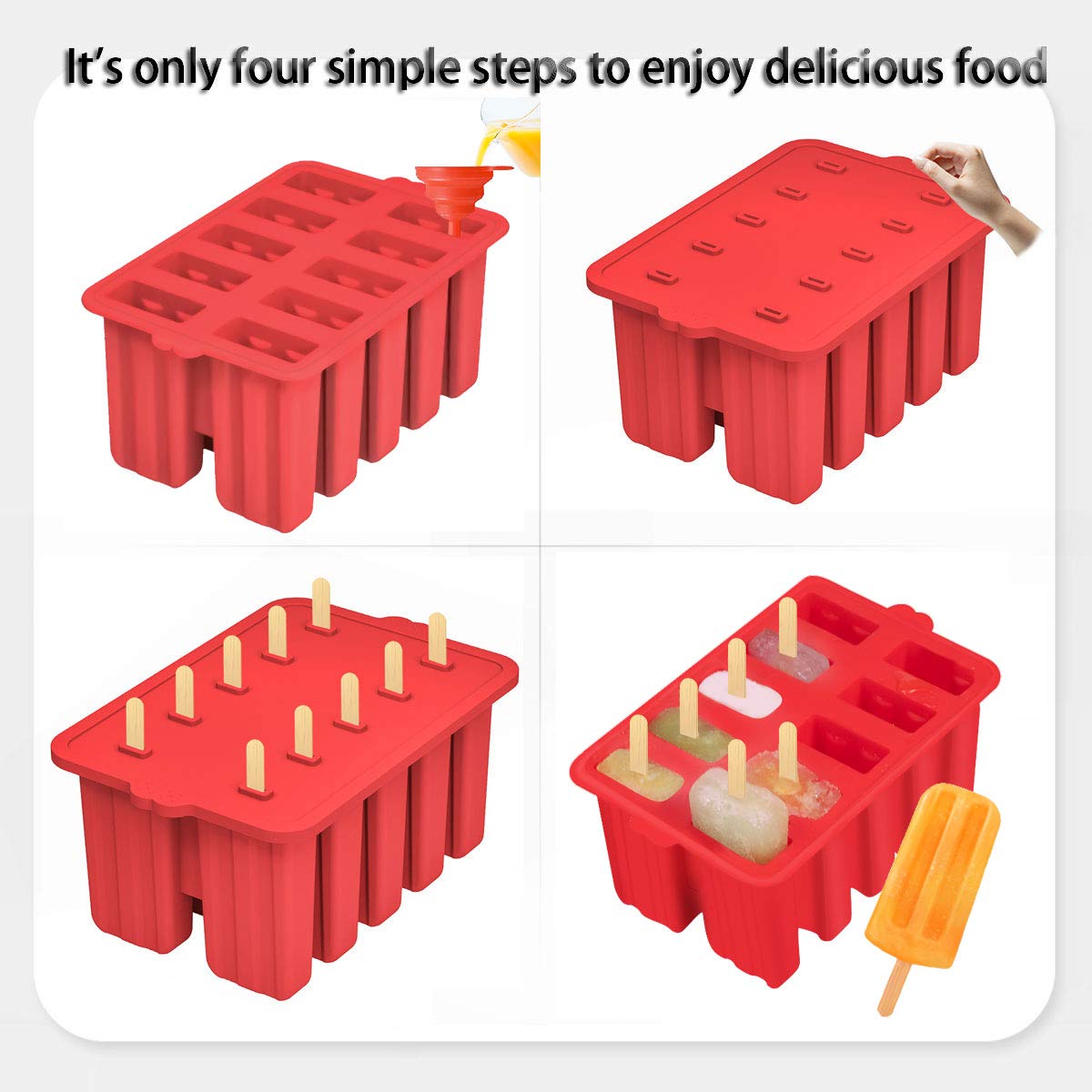 Azonbey cone-shaped red popsicle molds with funnel simplify filling and portion control