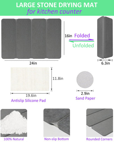 Azorteja diatomaceous earth mat dries rapidly, ideal beside the sink for quick moisture removal.