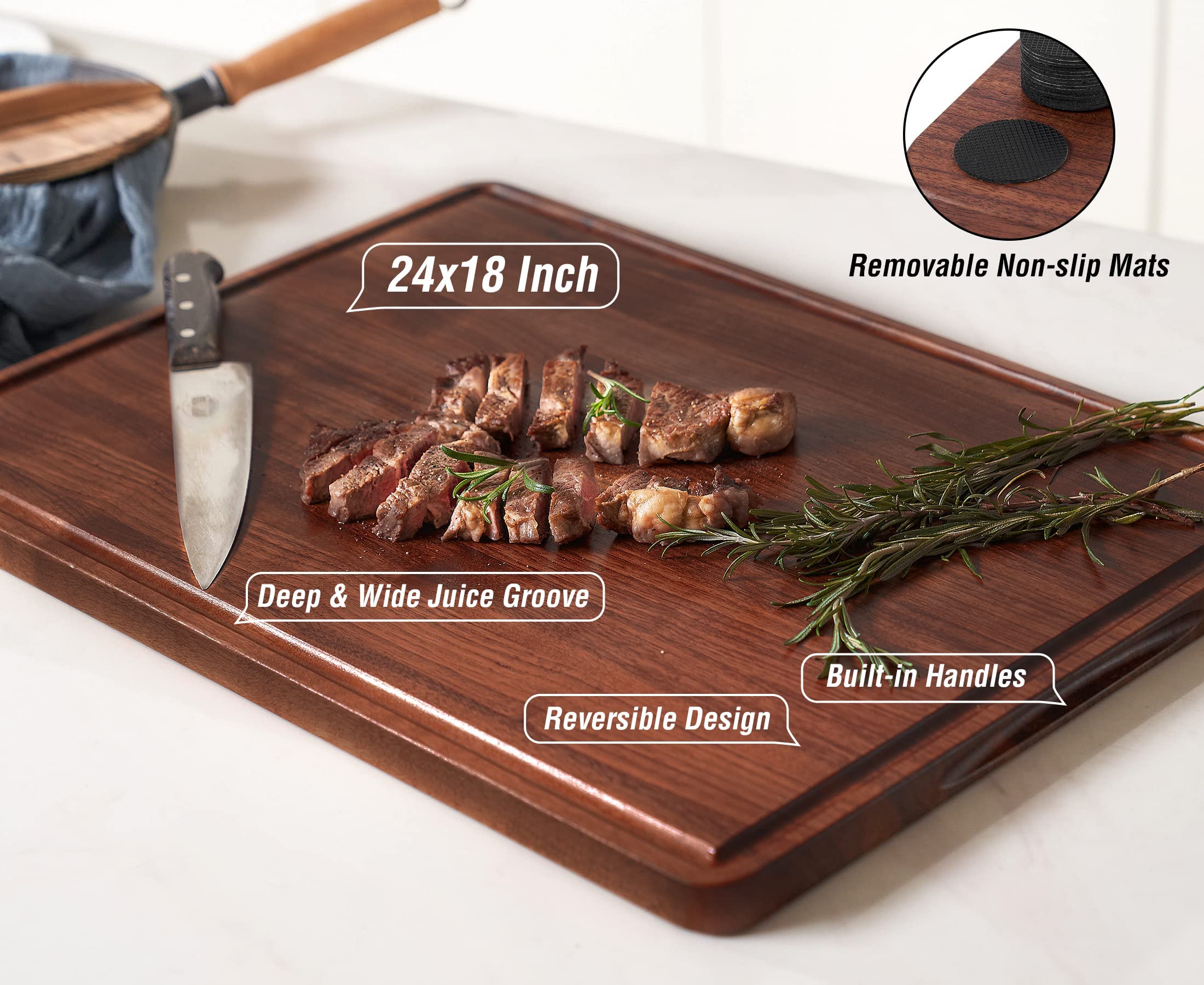 AZRHOM walnut cutting board showcasing cheese boards and charcuterie possibilities