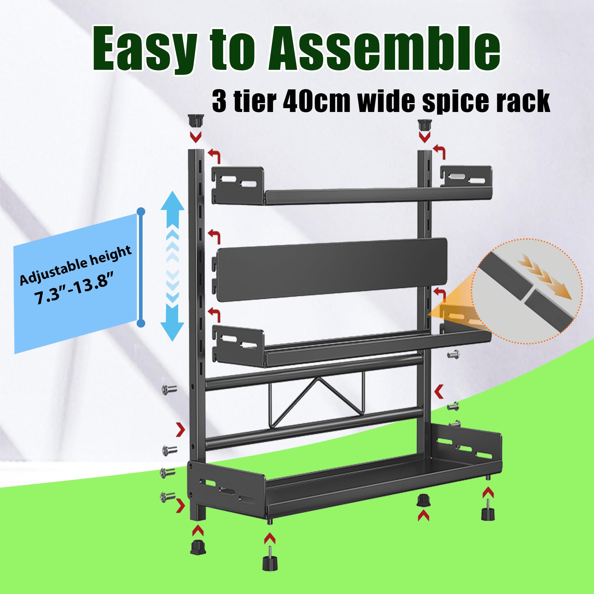 Azurphoric spice rack black finish adds modern aesthetics to kitchen