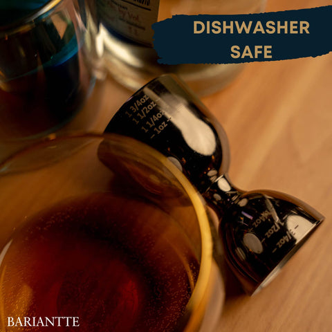 BBARIANTTE jigger with engraved measurements around the edge for easy readability.