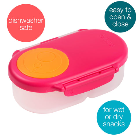 b.box snack box silicone seal keeps yogurt and dips contained.