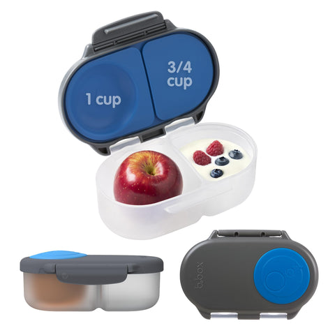 b-box Snack Box with two compartments in blue slate for organized on-the-go snacking