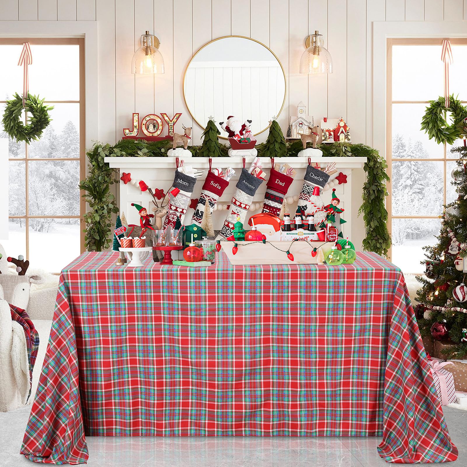 B-COOL buffalo plaid tablecloth for Christmas decor elevates festive dining.