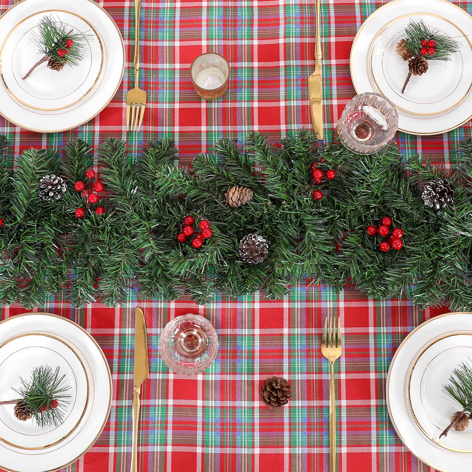 B-COOL durable, washable plaid tablecloth protects tables during gatherings.