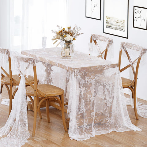 B-COOL lace tablecloth overlay on rectangular table adds elegant ambiance
