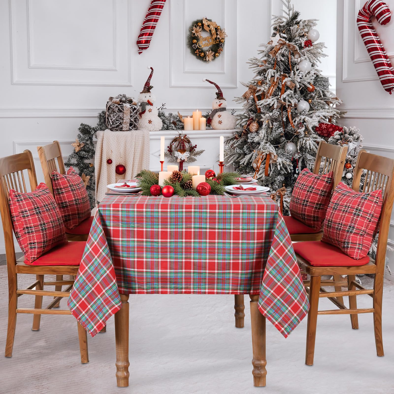 B-COOL polyester plaid fabric tablecloth offers soft touch and easy care.