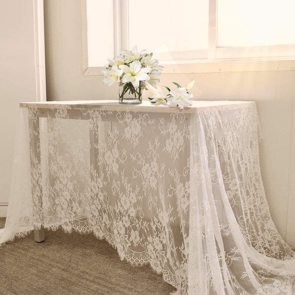 B-COOL white lace tablecloth with floral embroidery for rustic wedding decor