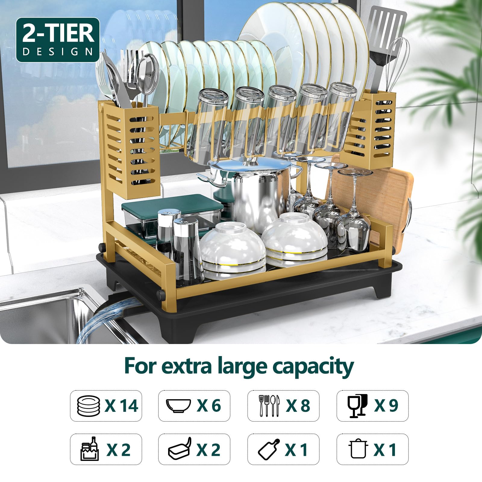 B-Land 2-Tier top layer with plates drying to save counter space.