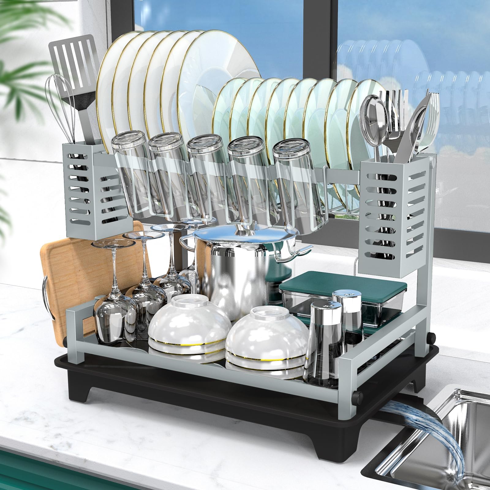 B-Land dish drying rack with drainboard for a dry, organized counter.