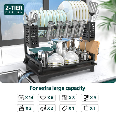 B-Land dish drying rack with rotatable water outlet for flexible drainage.