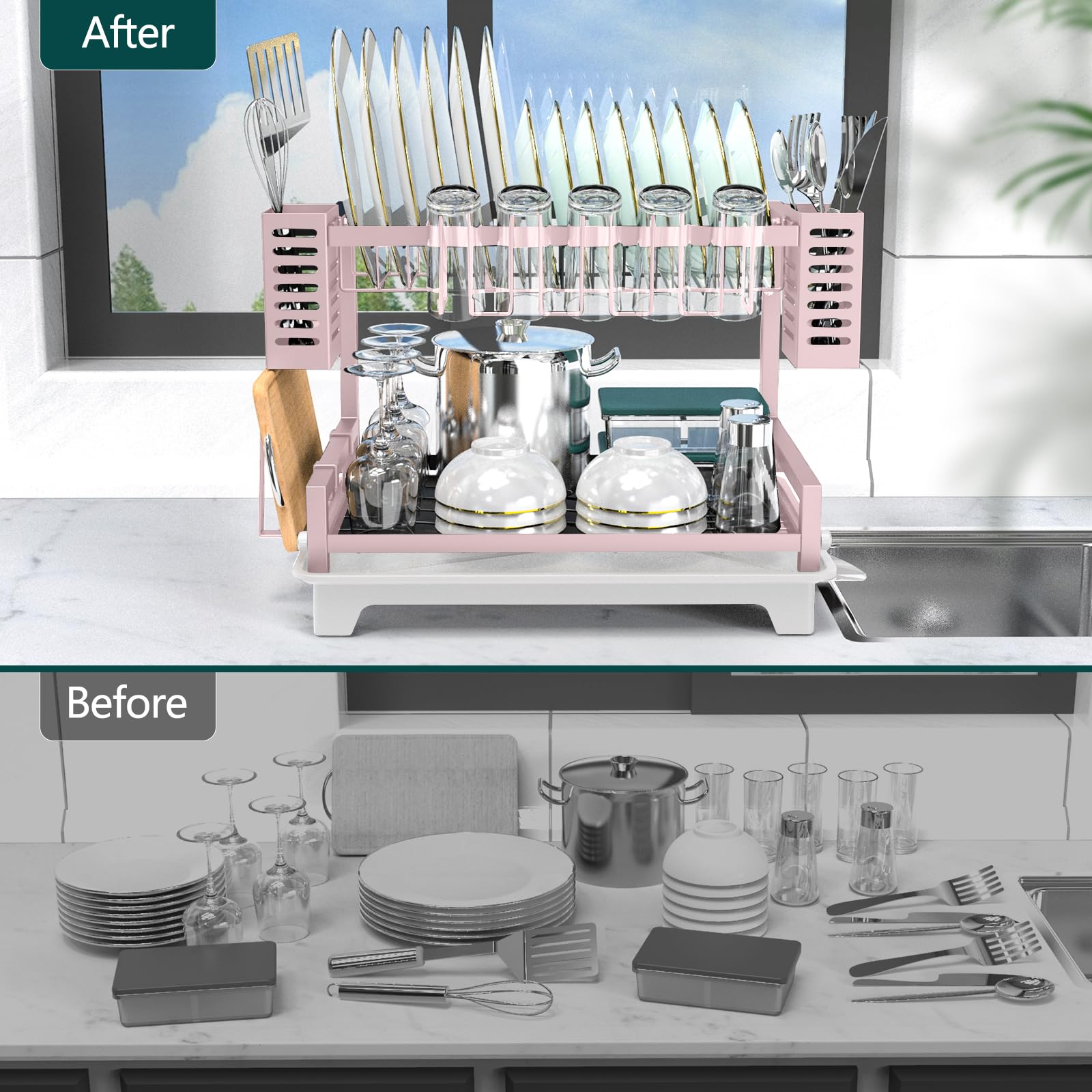 B-Land side racks highlight utensils and cups storage for easy access.