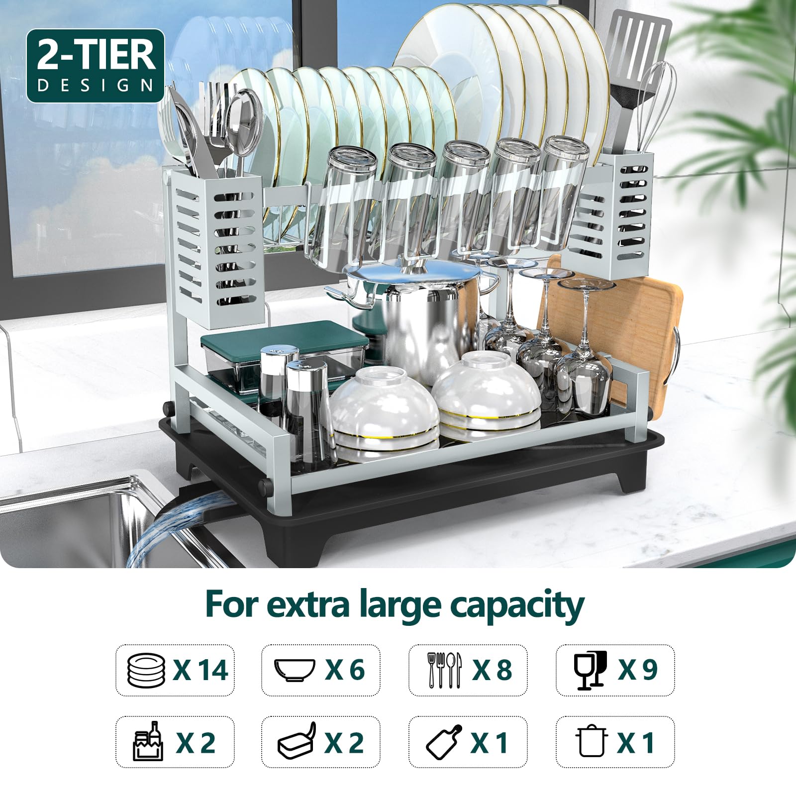 B-Land 2-tier rack shows top-tier capacity for plates and pots.