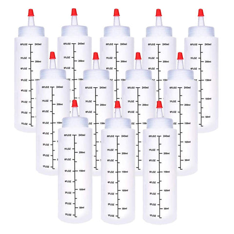 Baaxxango 8oz squeeze bottle with clear body and red cap for precise pouring.