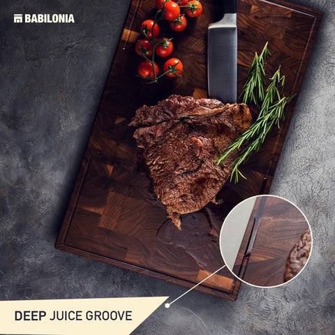 Reversible Babilonia cutting board in serving tray mode for cheeses and fruit.