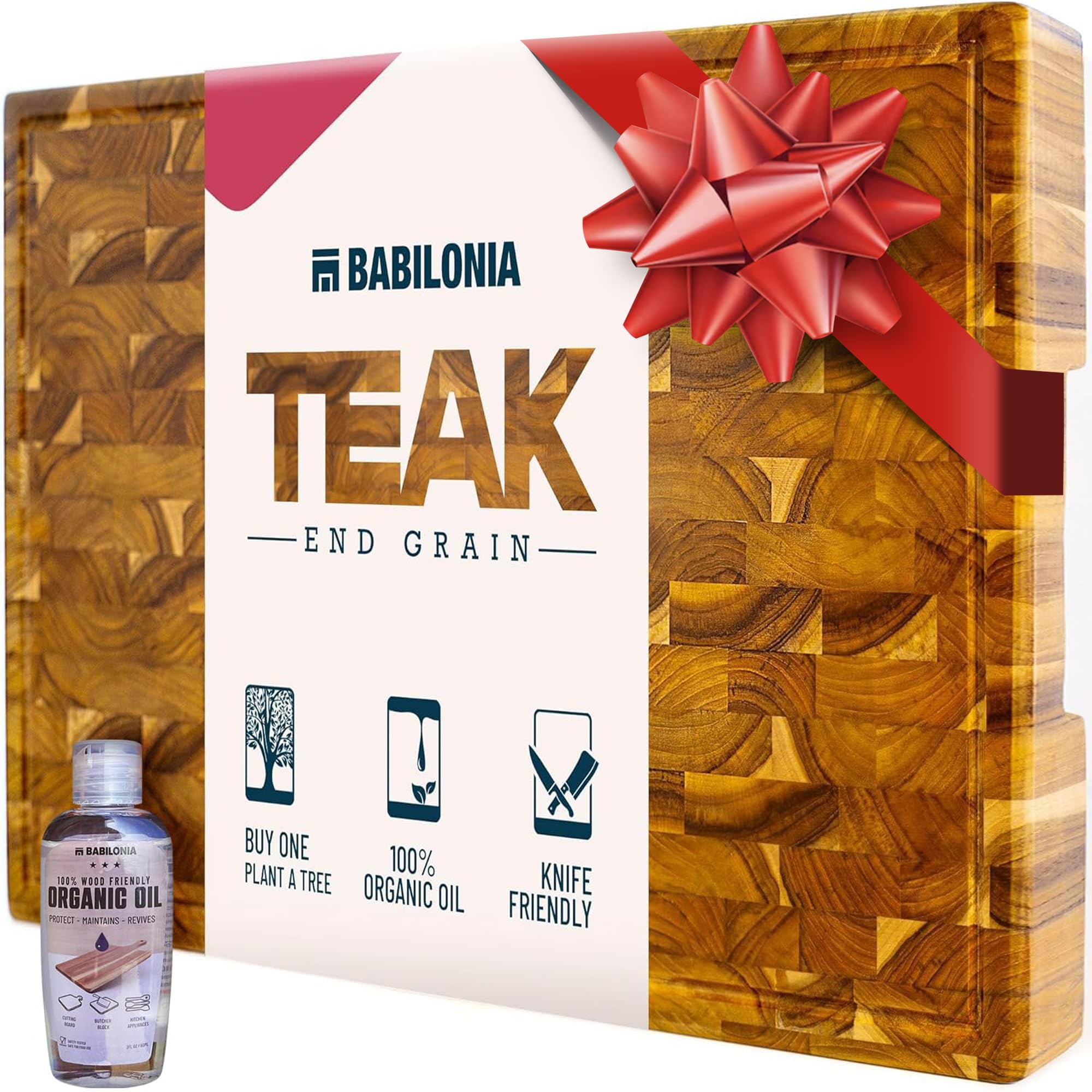 Babilonia teak cutting board end-grain surface for knife-friendly prep