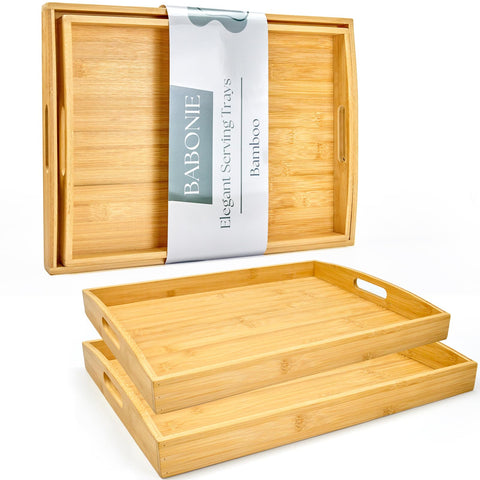 BABONIE bamboo serving tray large 17x13 inch for easy serving and display.