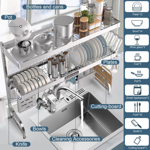 Babosas extendable rack length adapts to different sink sizes