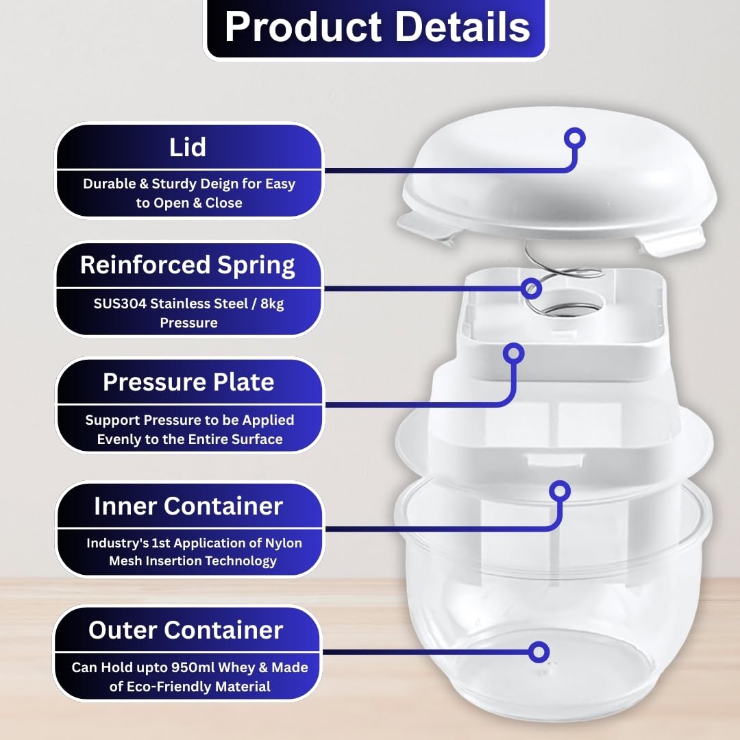 BABRI removable pressure plate helps separate whey with minimal mess.