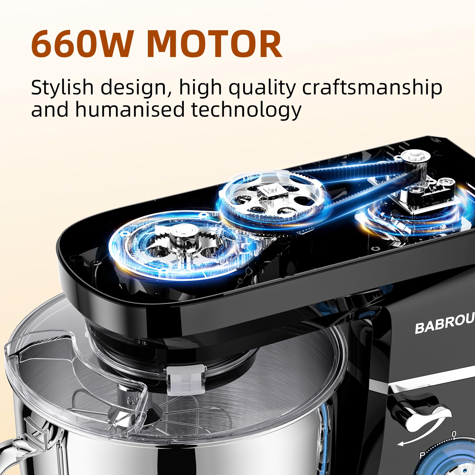 BABROUN control panel highlighting speed settings and power for precision.