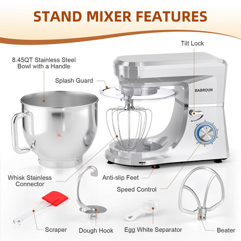 Babroun mixer operates quietly in a busy kitchen.