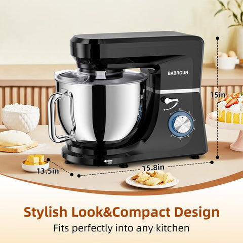 BABROUN removable splash guard keeps mess contained during mixing.