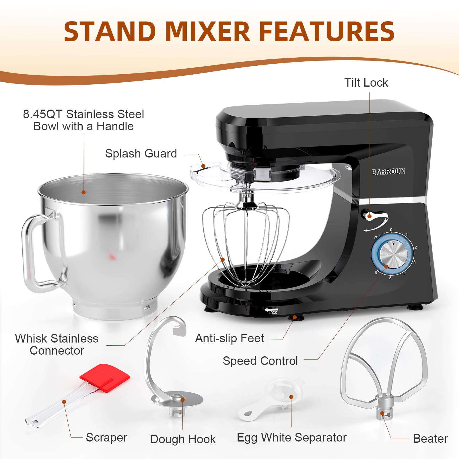 BABROUN stylish kitchen stand mixer fits modern counters.