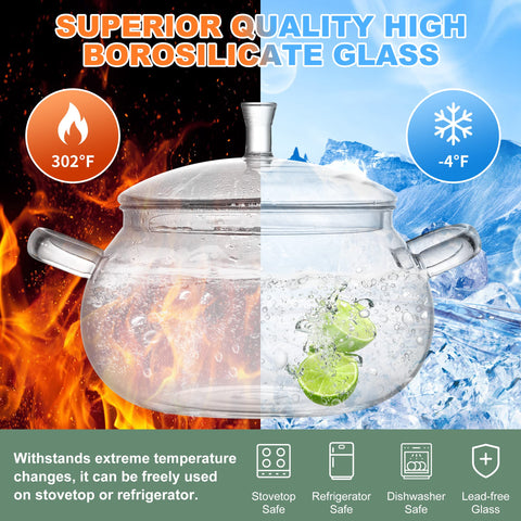 Glass Cooking Pot for baby food warming with gentle heat.