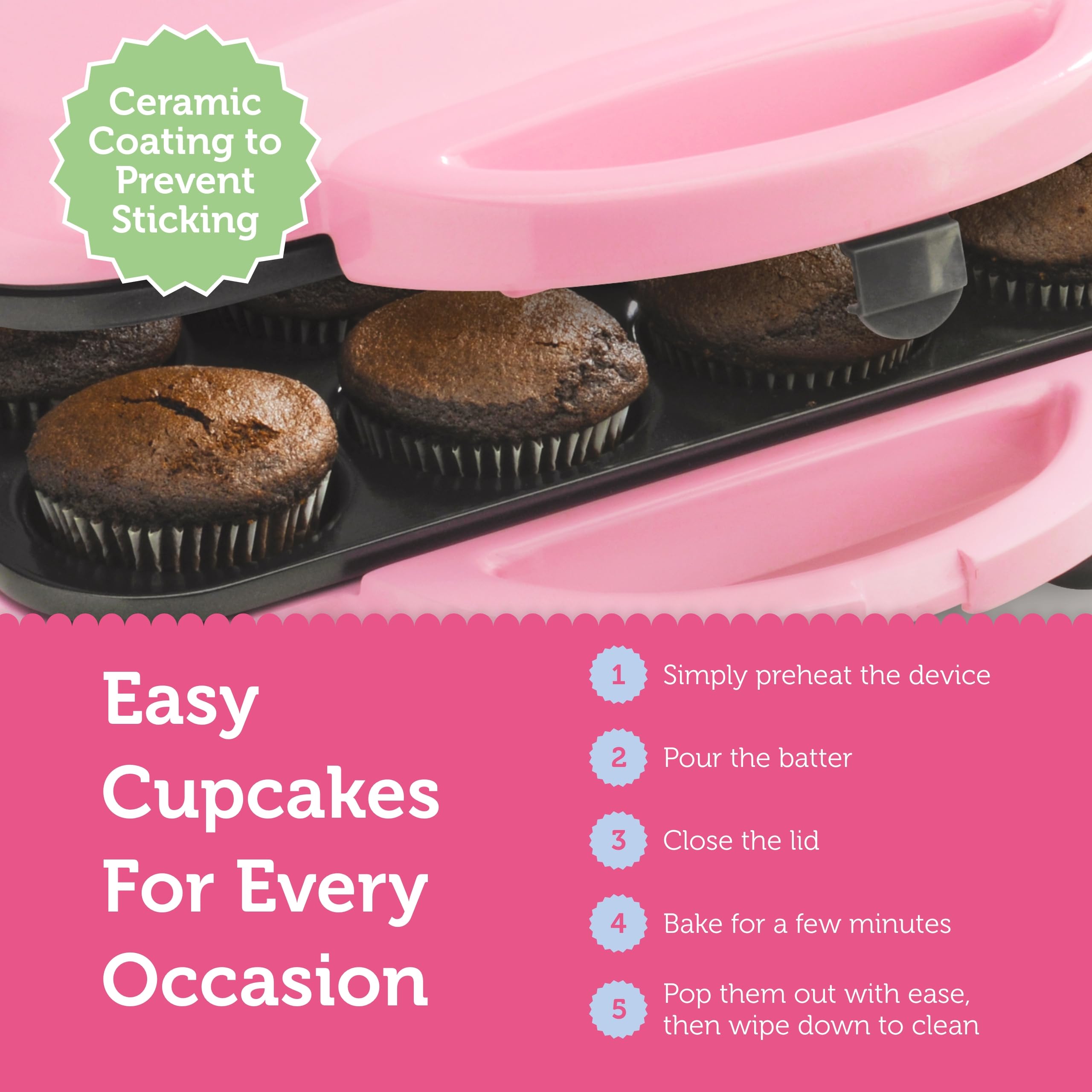 Babycakes non-skid feet keep the unit steady on the counter.