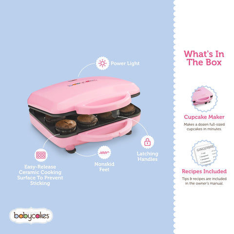 Babycakes nonstick plates ensure easy release and quick cleanup.