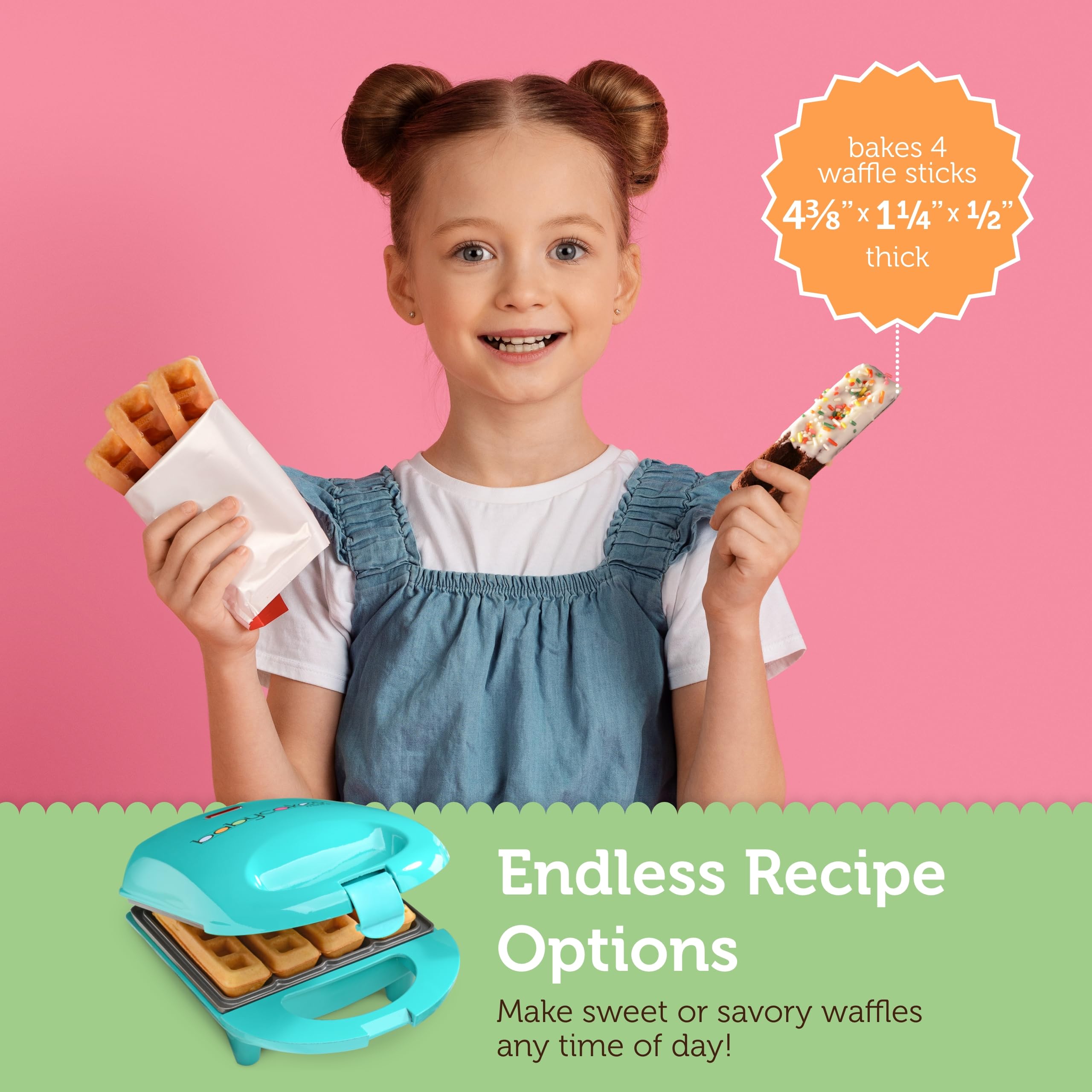 Babycakes Mini Waffle Stick Maker shows power indicator signaling readiness