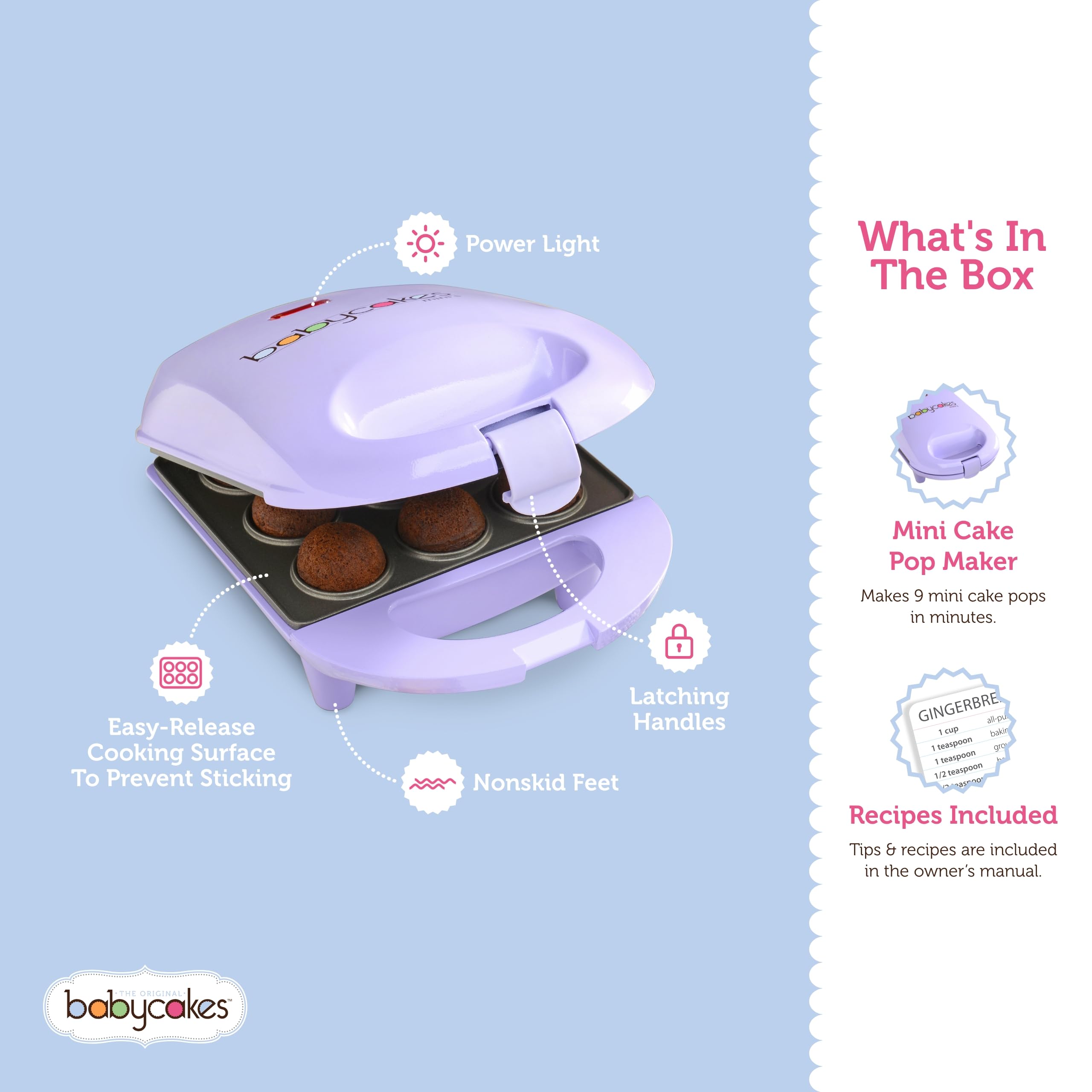 Babycakes power light indicator showing ready-to-bake status for cake pops.