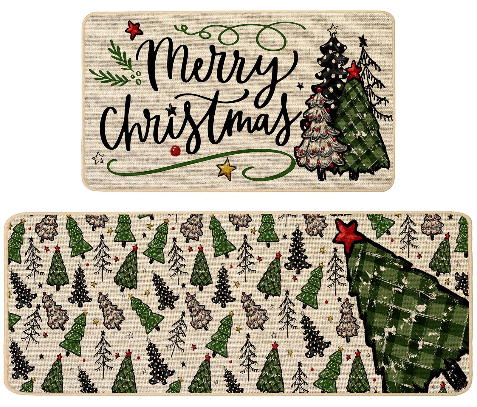 Baccessor Merry Christmas kitchen rug set 2pc 17x29 with non-slip backing