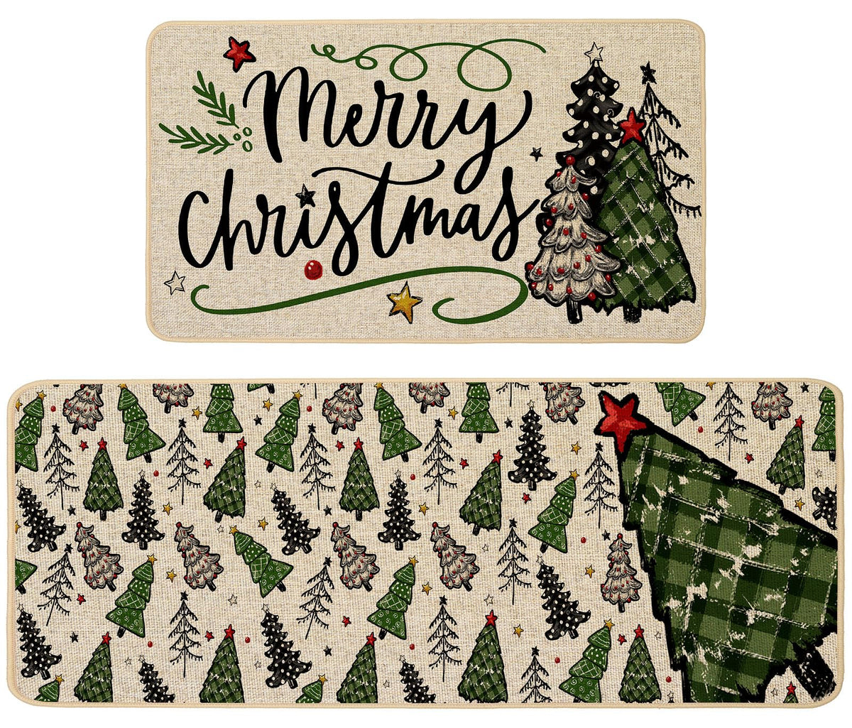 Baccessor Merry Christmas kitchen rug set 2pc 17x29 with non-slip backing