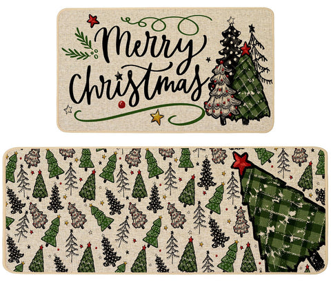 Baccessor Merry Christmas kitchen rug set 2pc 17x29 with non-slip backing